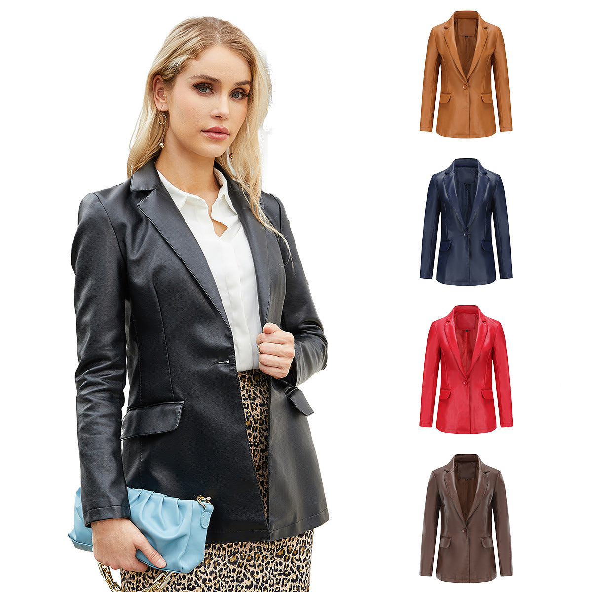 Sleek and stylish single-button leather coat, perfect for a polished yet casual look