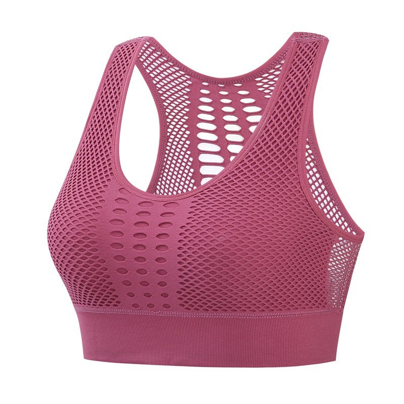 Sexy, breathable mesh sports bra with high support, designed for comfort and style during intense workouts or everyday wear