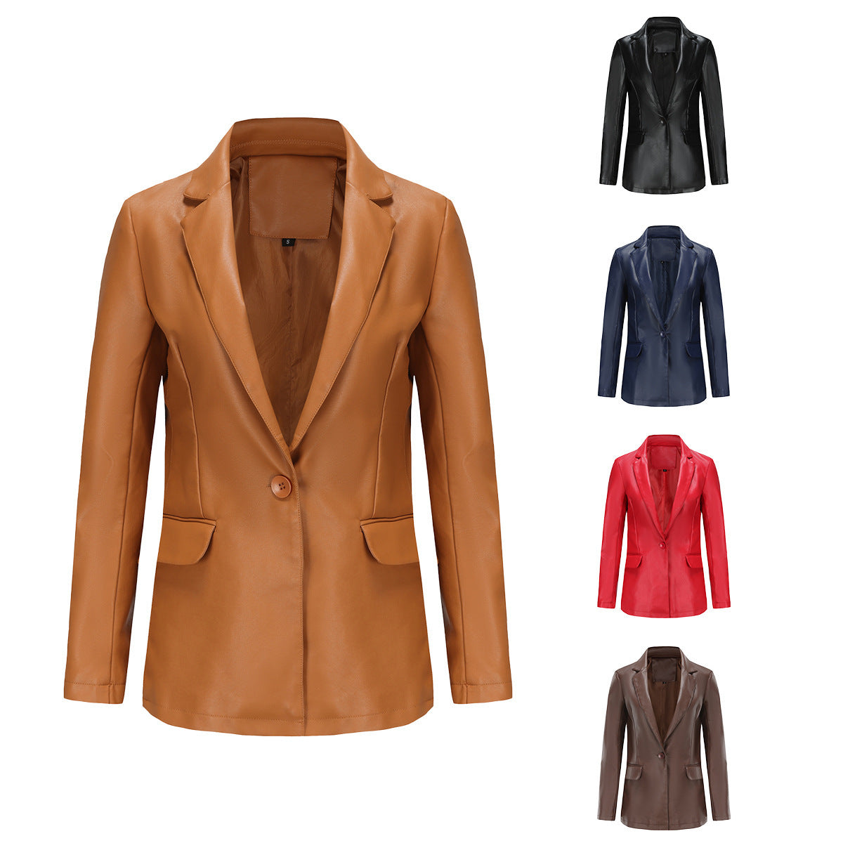 Sleek and stylish single-button leather coat, perfect for a polished yet casual look