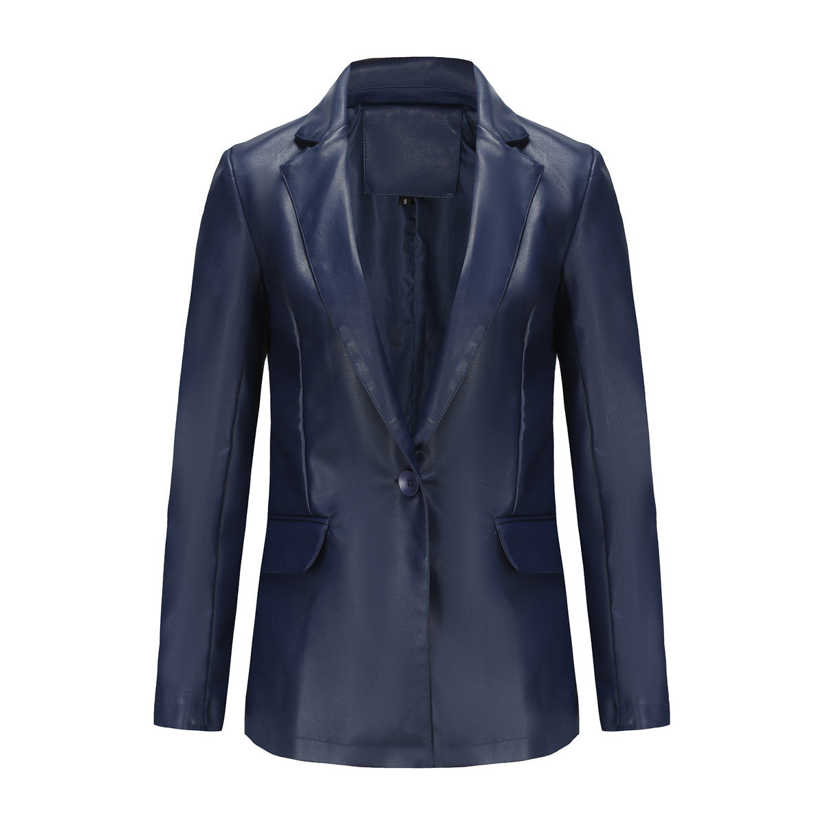 Sleek and stylish single-button leather coat, perfect for a polished yet casual look