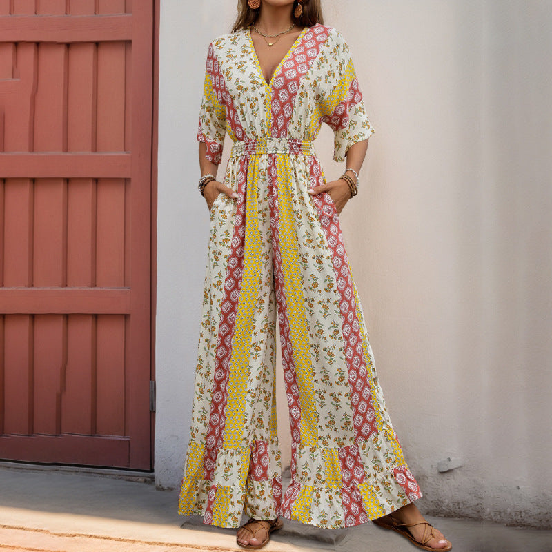 Trendy Boho-chic high waist jumpsuit for a relaxed yet fashionable look