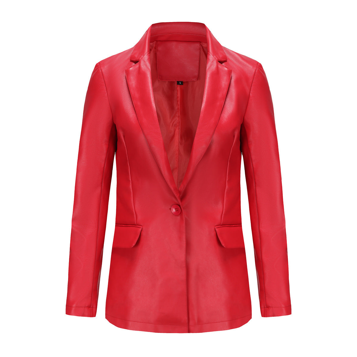 Sleek and stylish single-button leather coat, perfect for a polished yet casual look